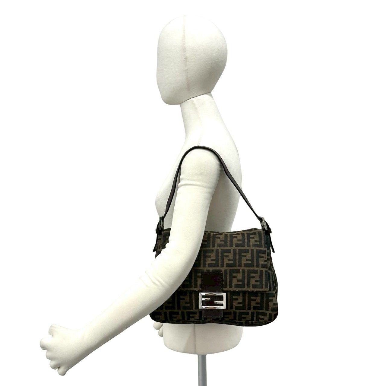 Fendi Mamma Bucket Zucca FF Logo Canvas Leather Shoulder Bag Brown — view 2