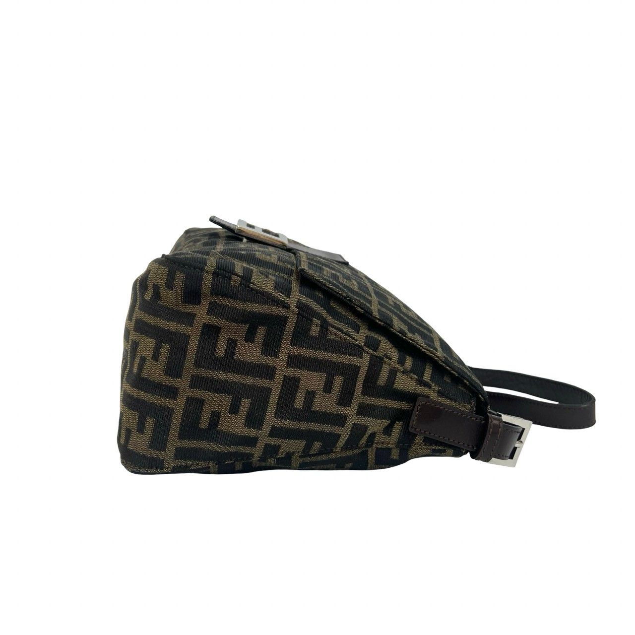 Fendi Mamma Bucket Zucca FF Logo Canvas Leather Shoulder Bag Brown — view 6