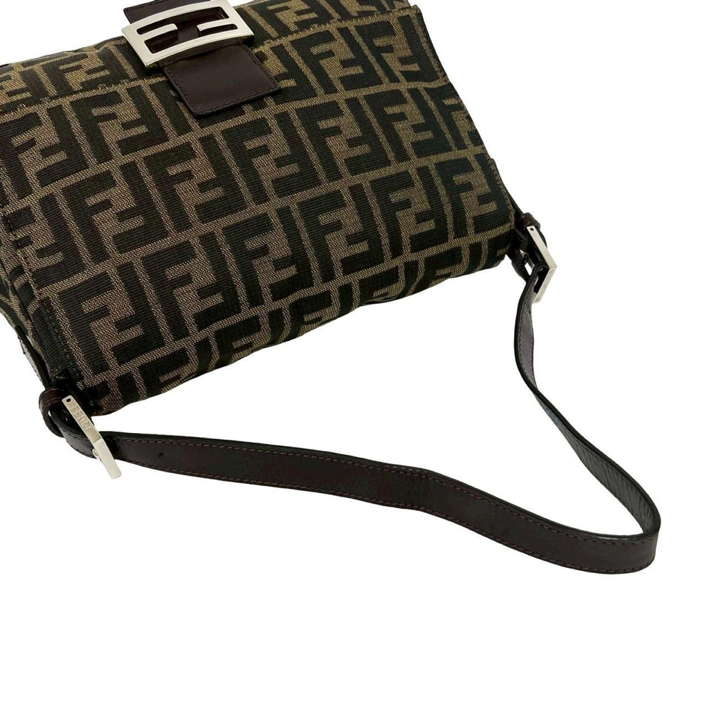 Fendi Mamma Bucket Zucca FF Logo Canvas Leather Shoulder Bag Brown — view 4