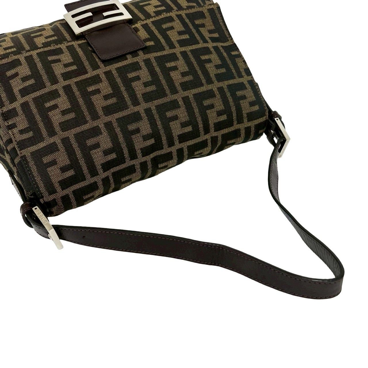 Fendi Mamma Bucket Zucca FF Logo Canvas Leather Shoulder Bag Brown — view 4