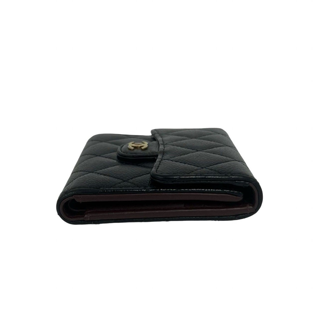 Chanel Quilted CC Logo Caviar Leather Trifold Wallet Mini Coin Purse Black — view 5