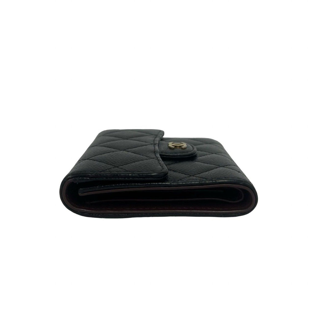 Chanel Quilted CC Logo Caviar Leather Trifold Wallet Mini Coin Purse Black — view 4