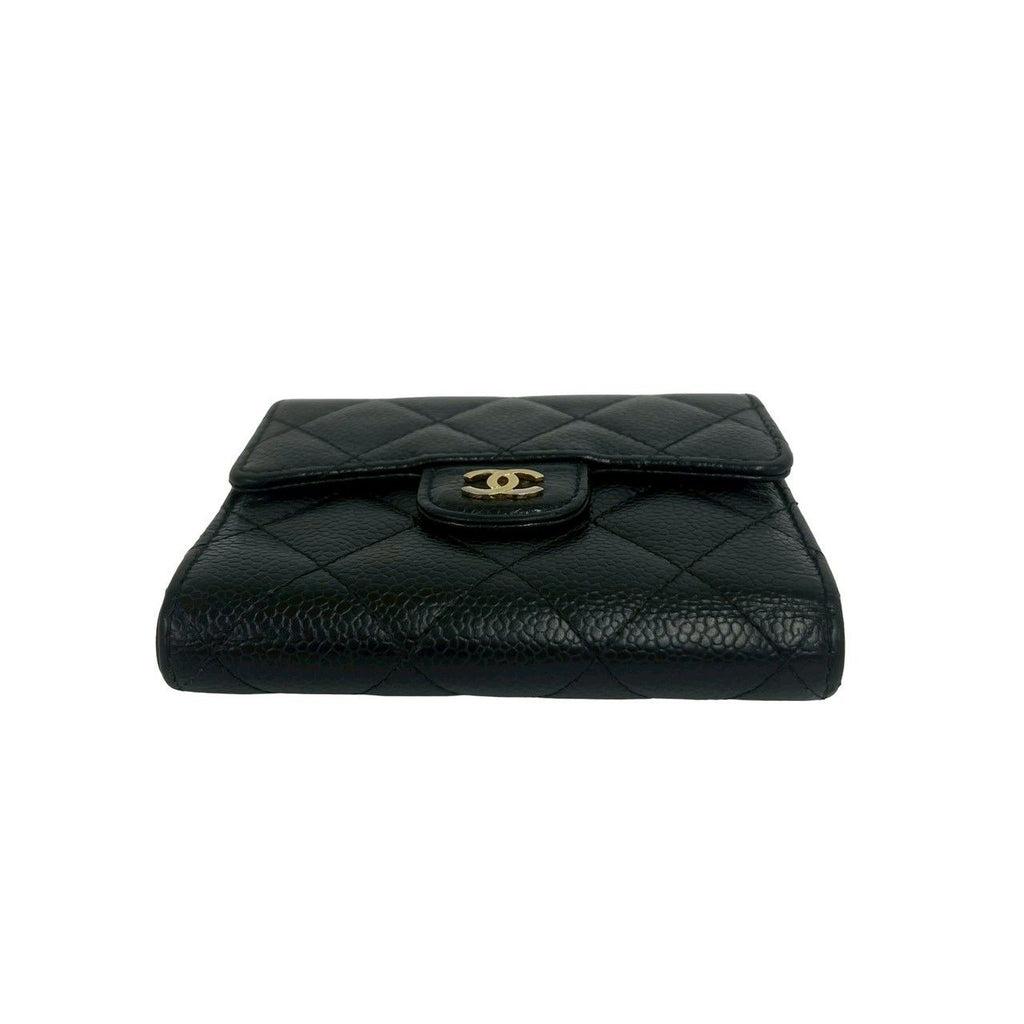 Chanel Quilted CC Logo Caviar Leather Trifold Wallet Mini Coin Purse Black — view 6