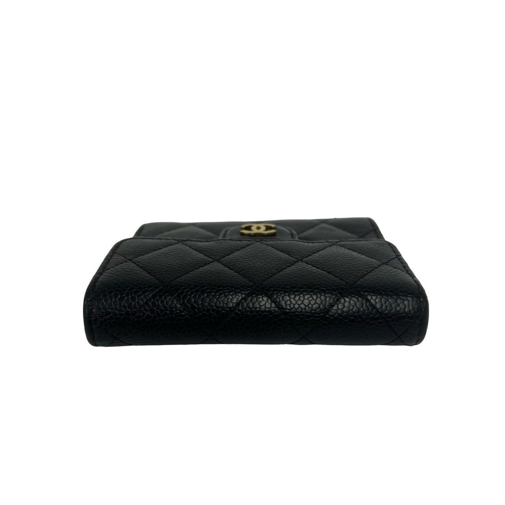 Chanel Quilted CC Logo Caviar Leather Trifold Wallet Mini Coin Purse Black — view 3