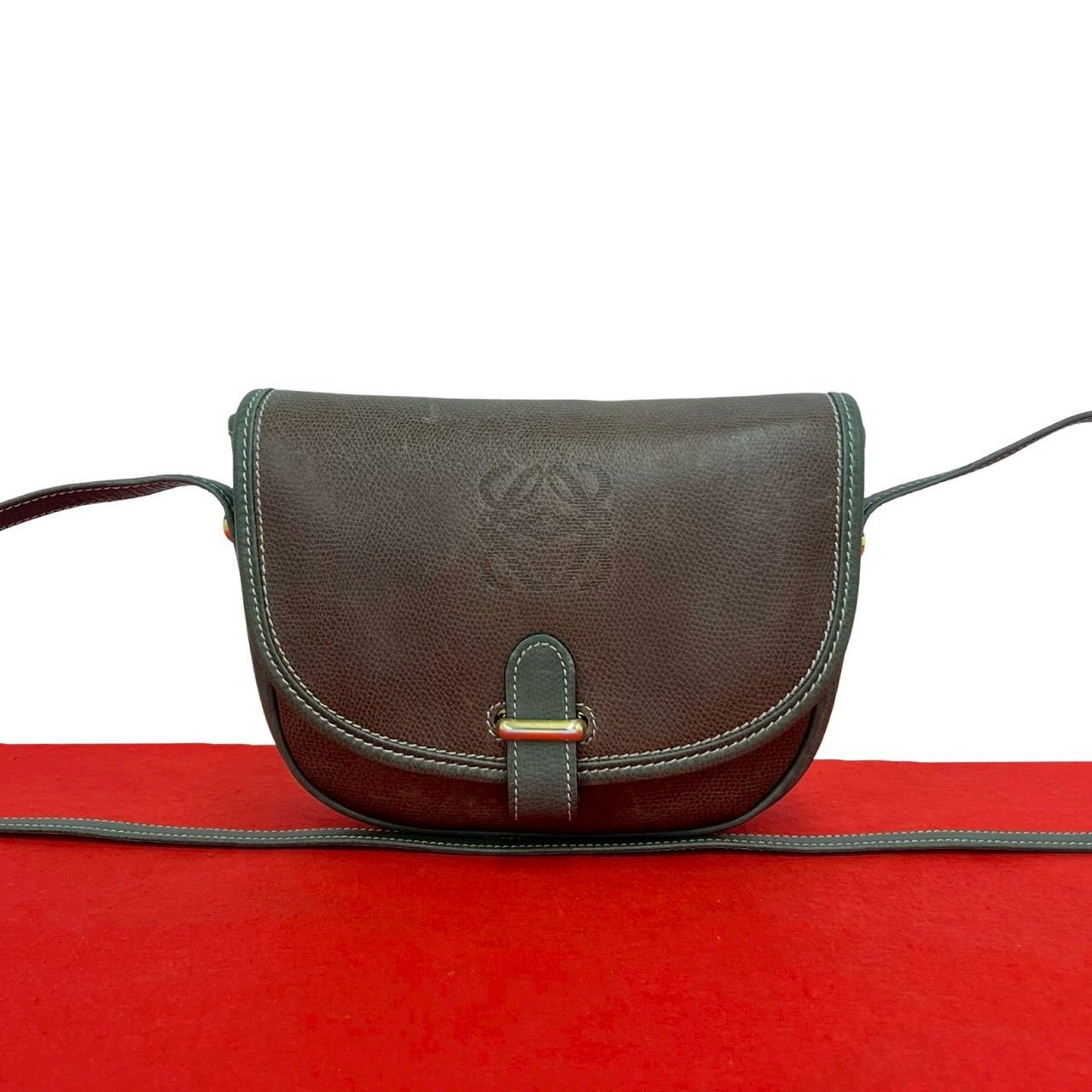 Loewe Vintage Anagram Logo Leather Mini Shoulder Bag Pochette Crossbody Brown