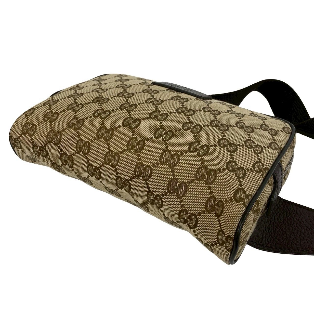 Gucci GG Logo Pattern Canvas Leather Belt Bag Waist Pouch Pochette Brown — view 8