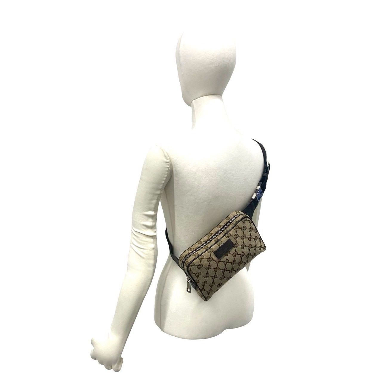 Gucci GG Logo Pattern Canvas Leather Belt Bag Waist Pouch Pochette Brown — view 2