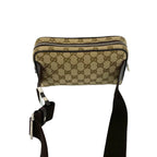 Gucci GG Logo Pattern Canvas Leather Belt Bag Waist Pouch Pochette Brown — view 4