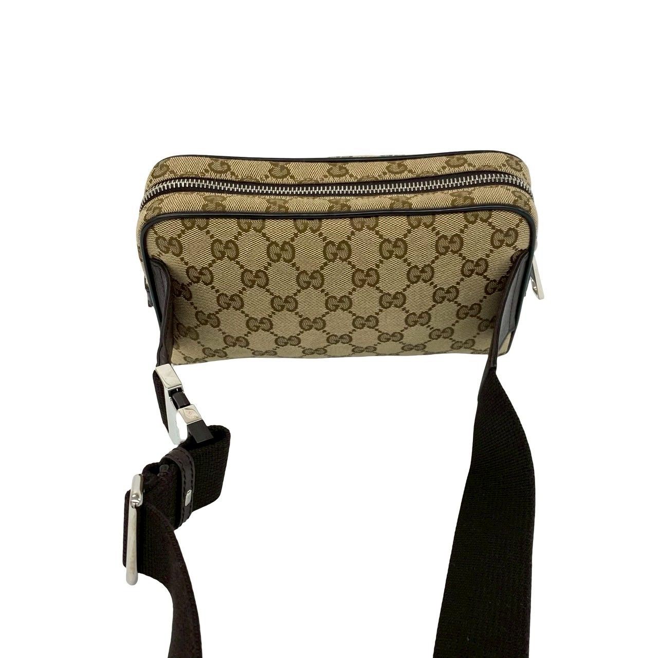Gucci GG Logo Pattern Canvas Leather Belt Bag Waist Pouch Pochette Brown — view 4