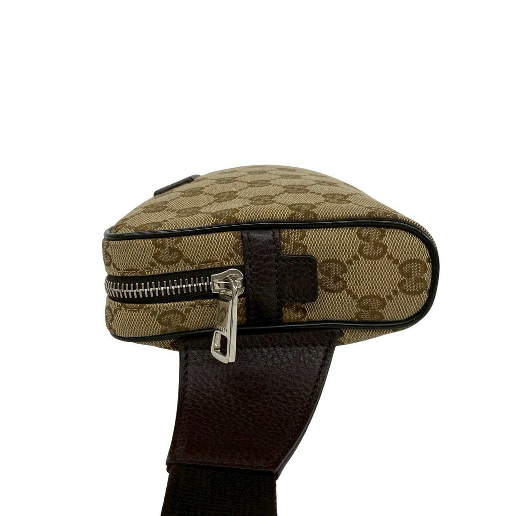 Gucci GG Logo Pattern Canvas Leather Belt Bag Waist Pouch Pochette Brown — view 5
