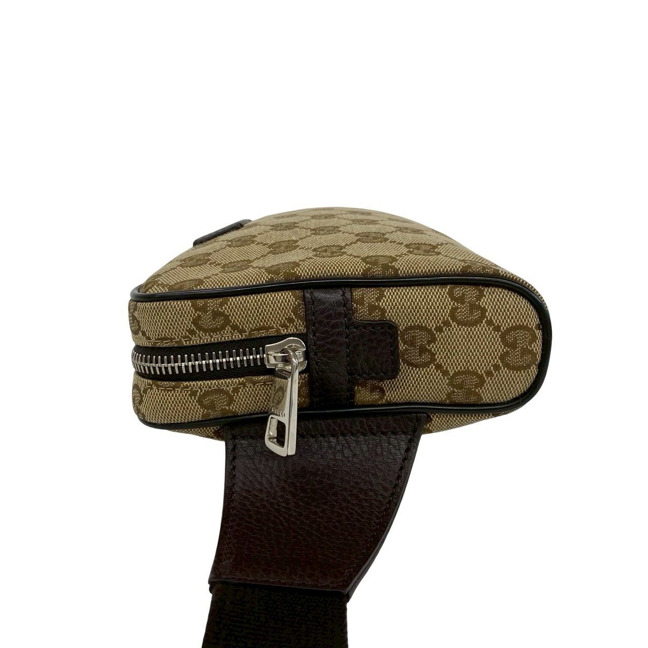 Gucci GG Logo Pattern Canvas Leather Belt Bag Waist Pouch Pochette Brown — view 5