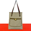 Gucci Vintage Sherry Line Plus Logo GG Pattern Leather Tote Brown