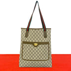 Gucci Vintage Sherry Line Plus Logo GG Pattern Leather Tote Brown
