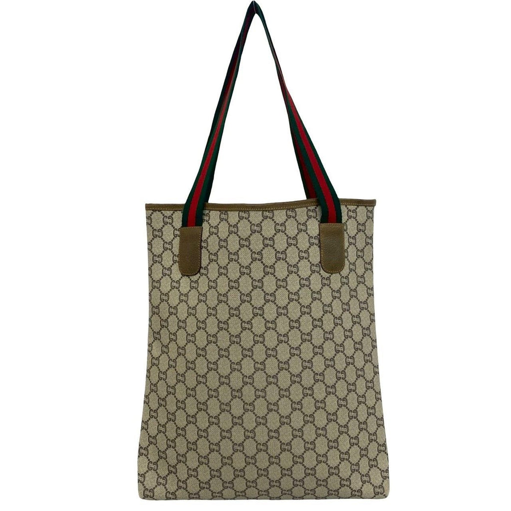 Gucci Vintage Sherry Line Plus Logo GG Pattern Leather Tote Brown — view 3