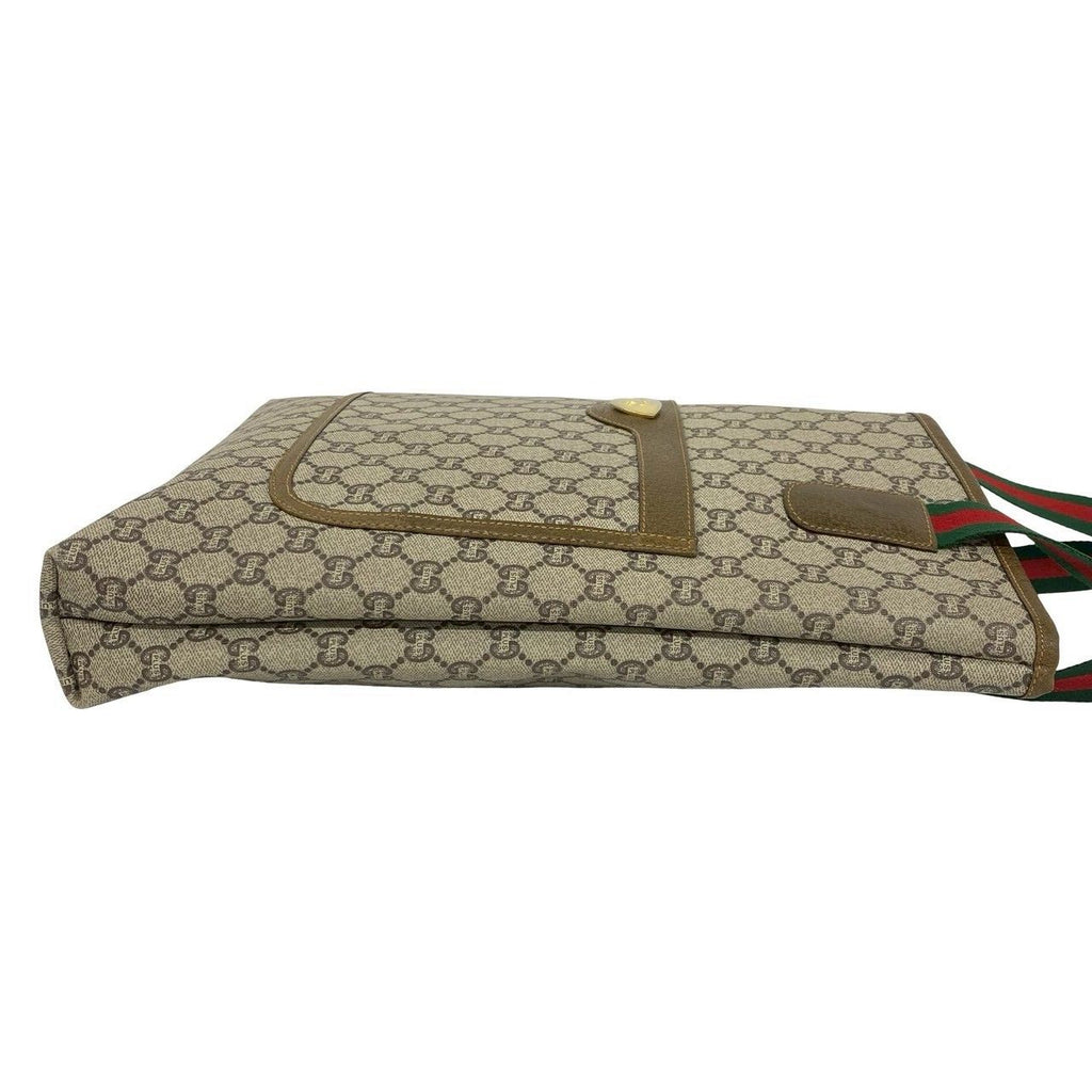 Gucci Vintage Sherry Line Plus Logo GG Pattern Leather Tote Brown — view 6
