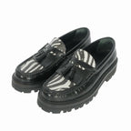 Celine Zebra Pattern Tassel Loafers Leather Shoes 42 Black