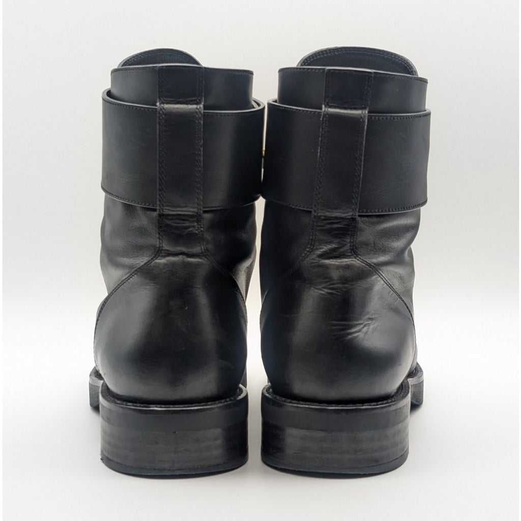 Louis Vuitton Wonderland Line Leather Flat Ranger Boots Black Twist Shoes — view 5