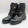 Louis Vuitton Wonderland Line Leather Flat Ranger Boots Black Twist Shoes