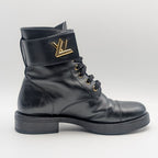 Louis Vuitton Wonderland Line Leather Flat Ranger Boots Black Twist Shoes — view 3