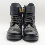 Louis Vuitton Wonderland Line Leather Flat Ranger Boots Black Twist Shoes — view 4