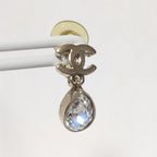 Chanel Earrings CC Logo Rhinestone Drop Swing Gold Recent
