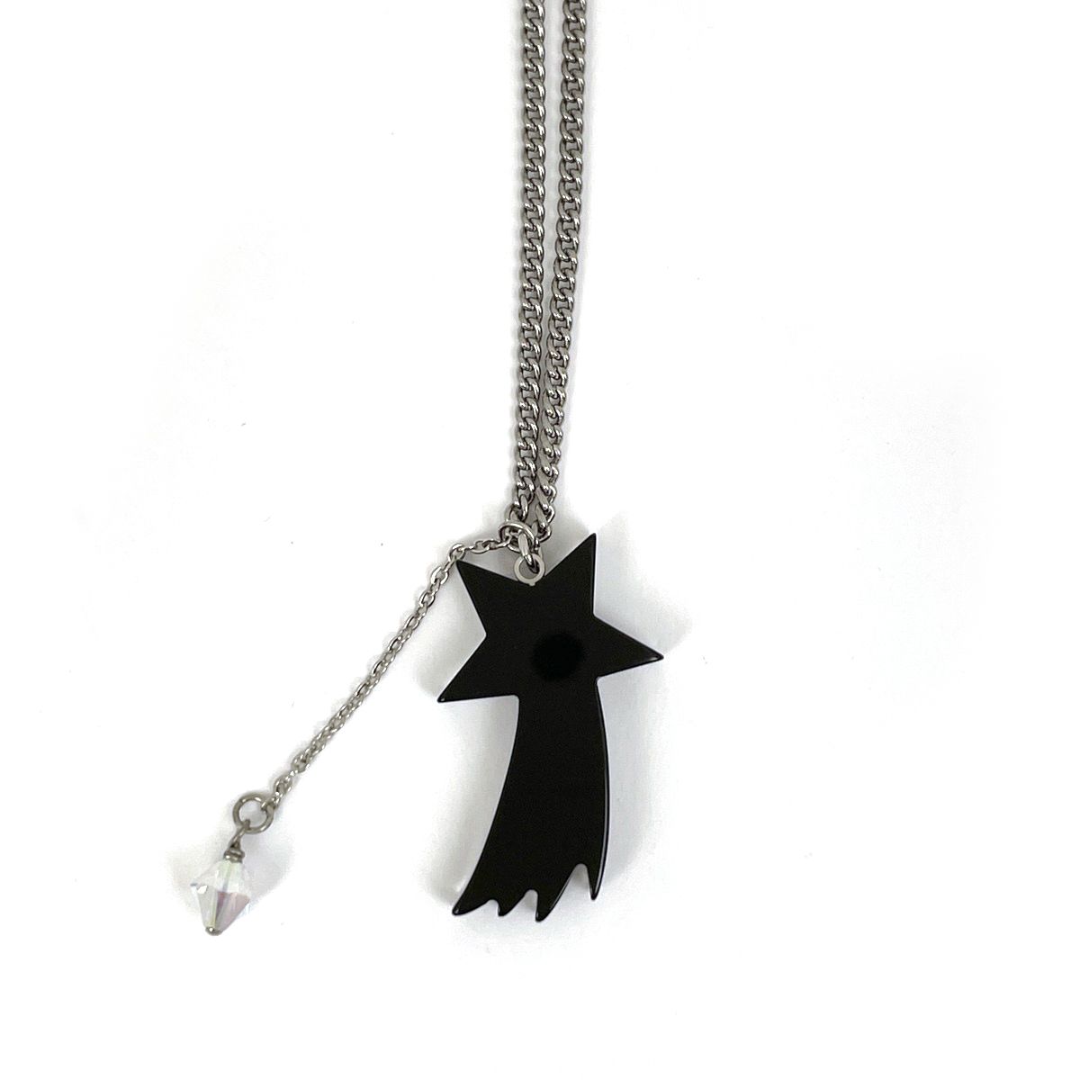 Chanel CC Logo Rhinestone Necklace Star Shooting Silver Plated Black — view 2