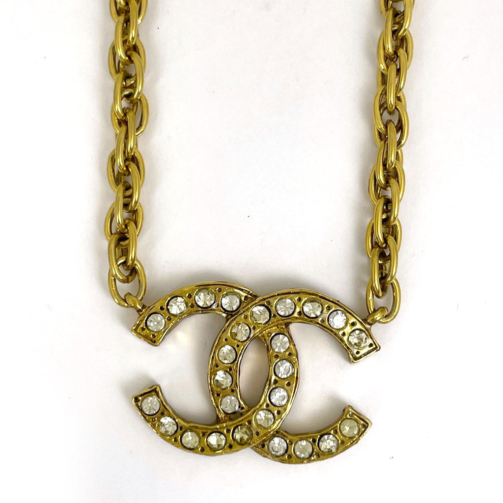 Chanel CC Logo Rhinestone Necklace Gold Plated — view 2