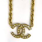 Chanel CC Logo Rhinestone Necklace Gold Plated — view 2