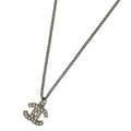 Chanel CC Logo Rhinestone Necklace Silver Plated