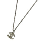 Chanel CC Logo Rhinestone Necklace Silver Plated