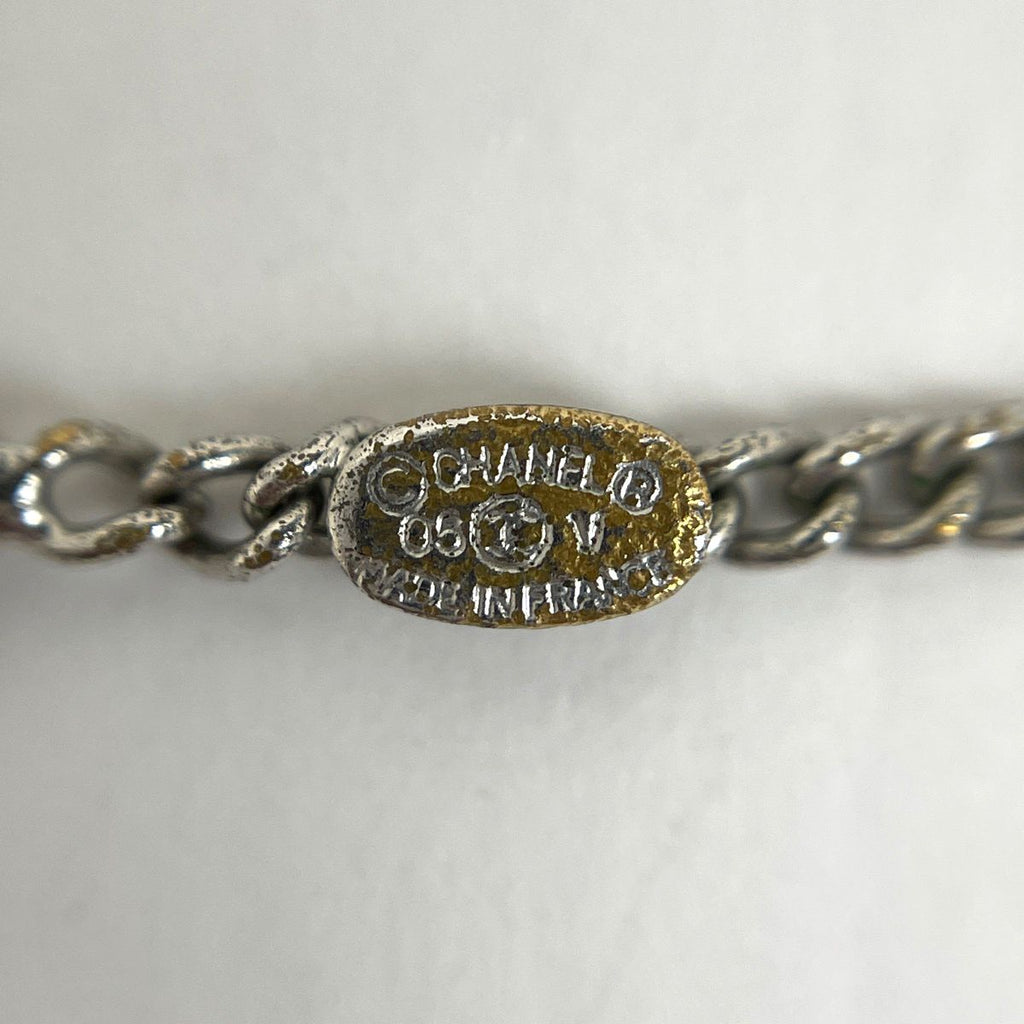Chanel CC Logo Rhinestone Necklace Silver Plated — view 6