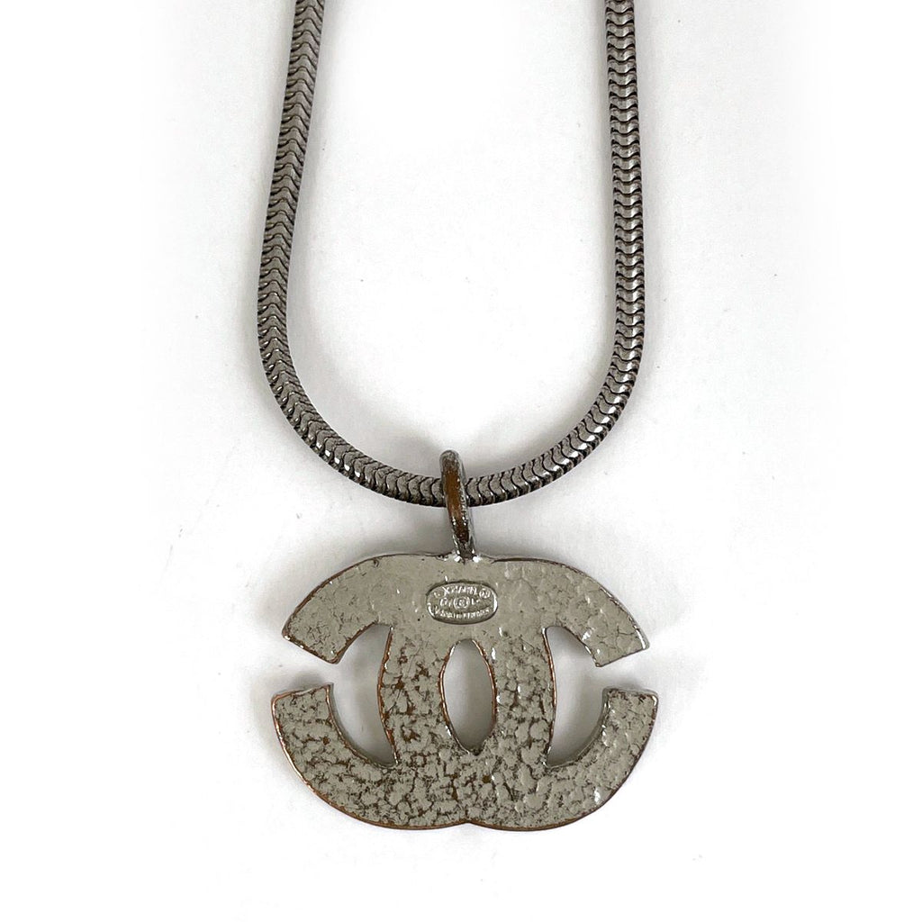 Chanel CC Logo Rhinestone Necklace Silver Plated — view 2