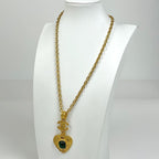 Chanel CC Logo Color Stone Necklace Gold Plated Green — view 6
