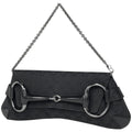 Gucci Horsebit Chain Shoulder Bag GG Pattern Canvas Black