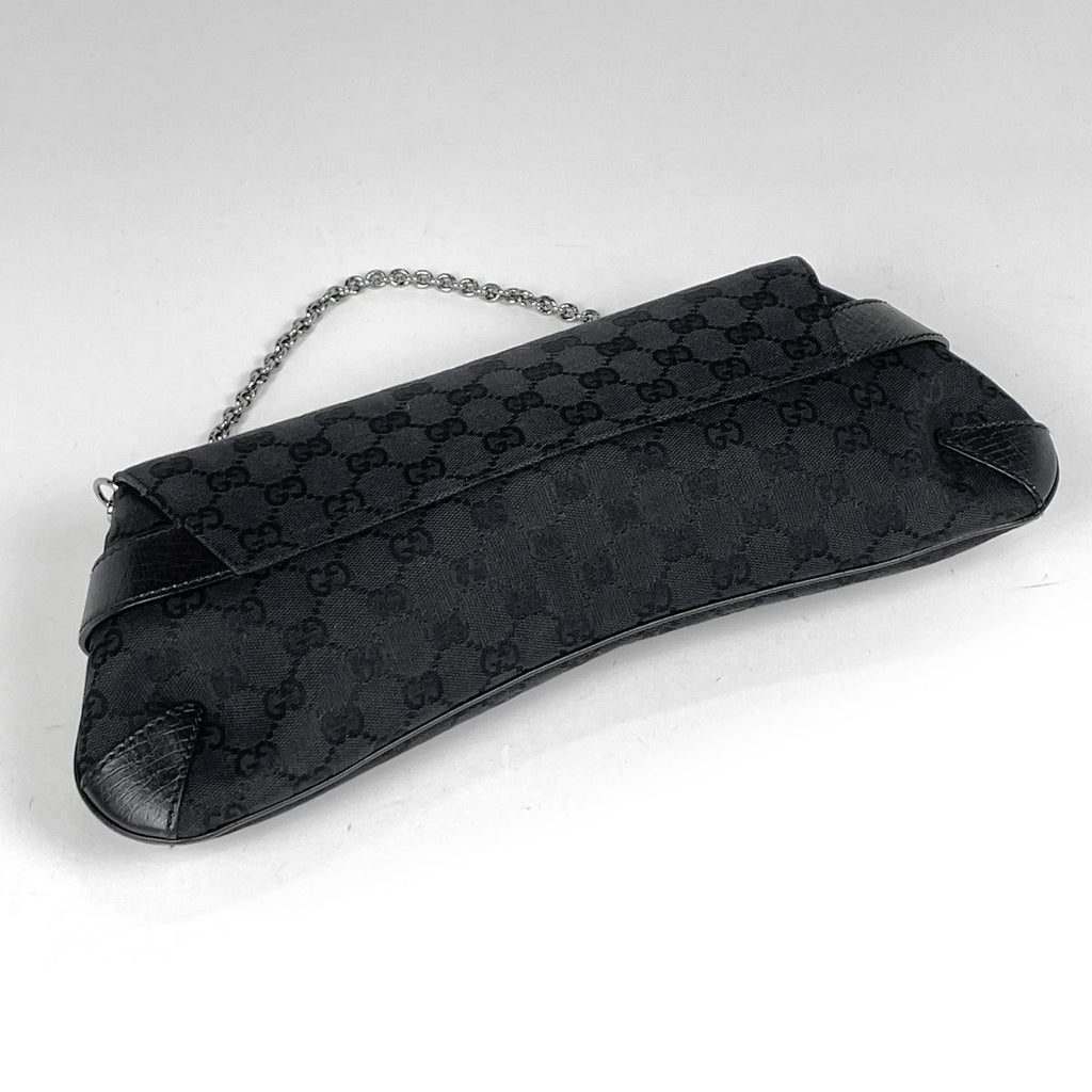 Gucci Horsebit Chain Shoulder Bag GG Pattern Canvas Black — view 2
