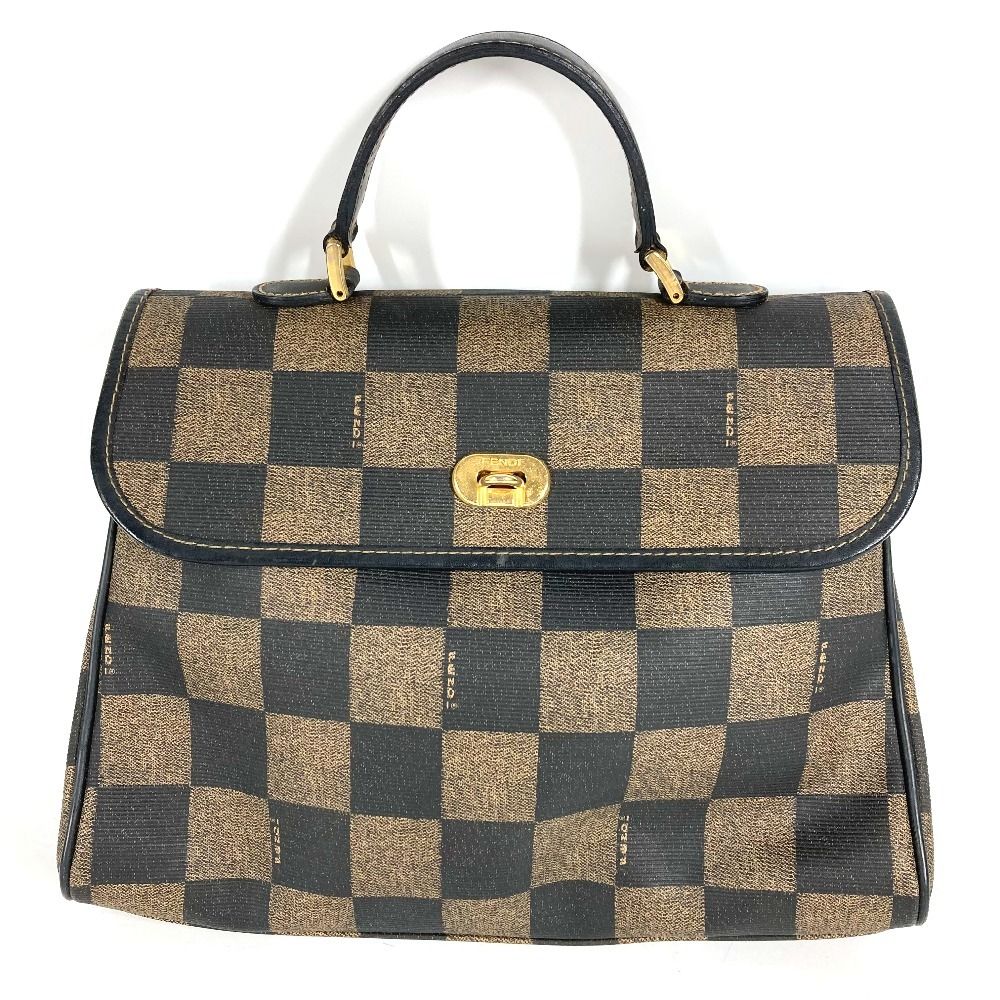 Fendi Handbag Pecan Logo Leather Brown