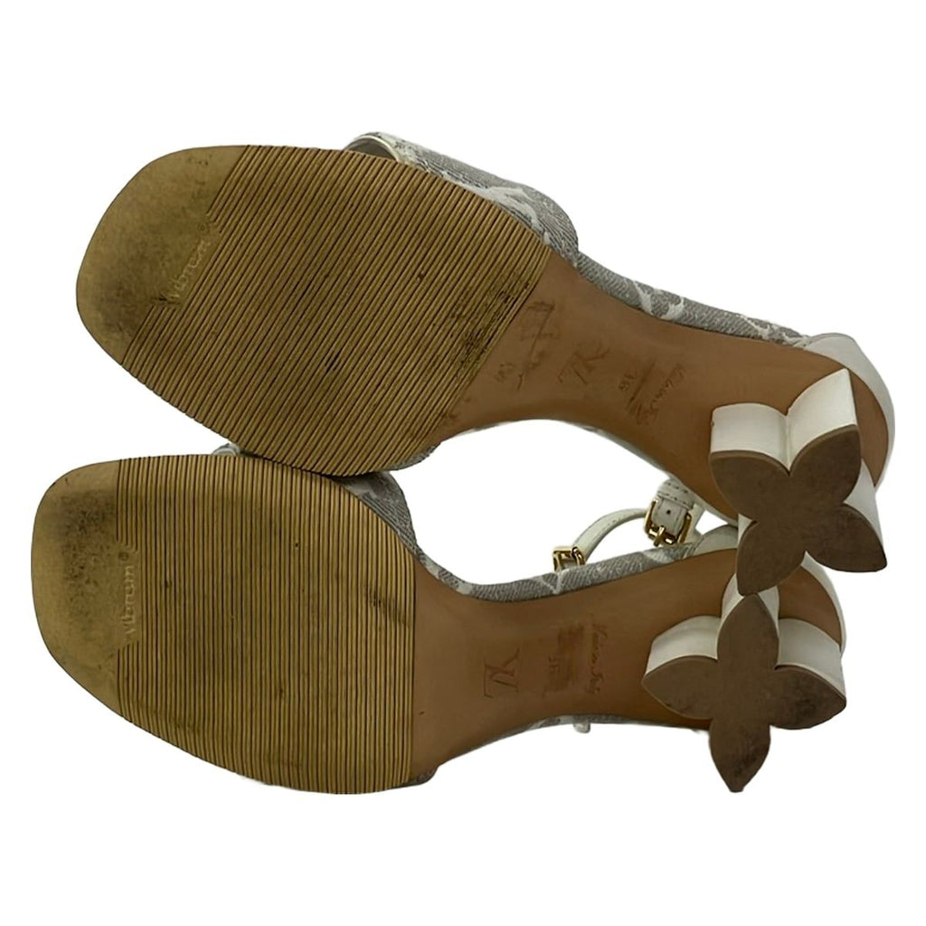 Louis Vuitton Sandals 36 Silhouette Line Gray Ivory Monogram Leather — view 4