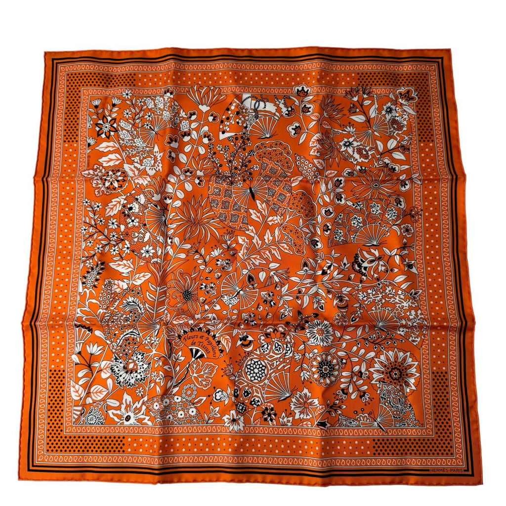 Hermes Carre 55 Flower Blooming Fabric Silk Scarf Bandana