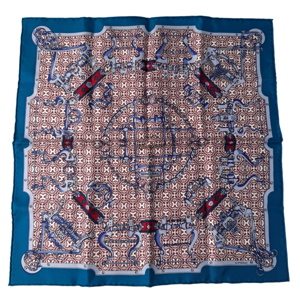 Hermes Carre 45 Blue Mors Et Gourmettes Vichy Scarf