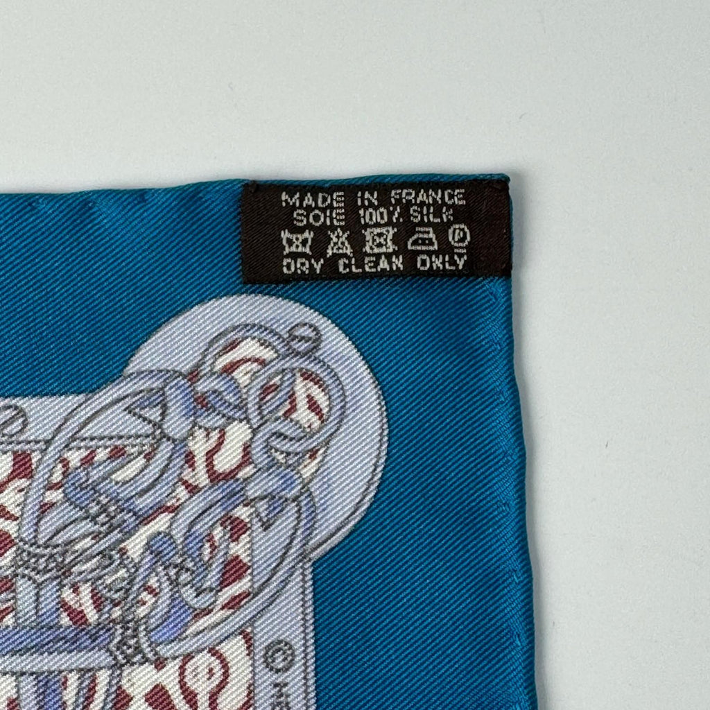 Hermes Carre 45 Blue Mors Et Gourmettes Vichy Scarf — view 3
