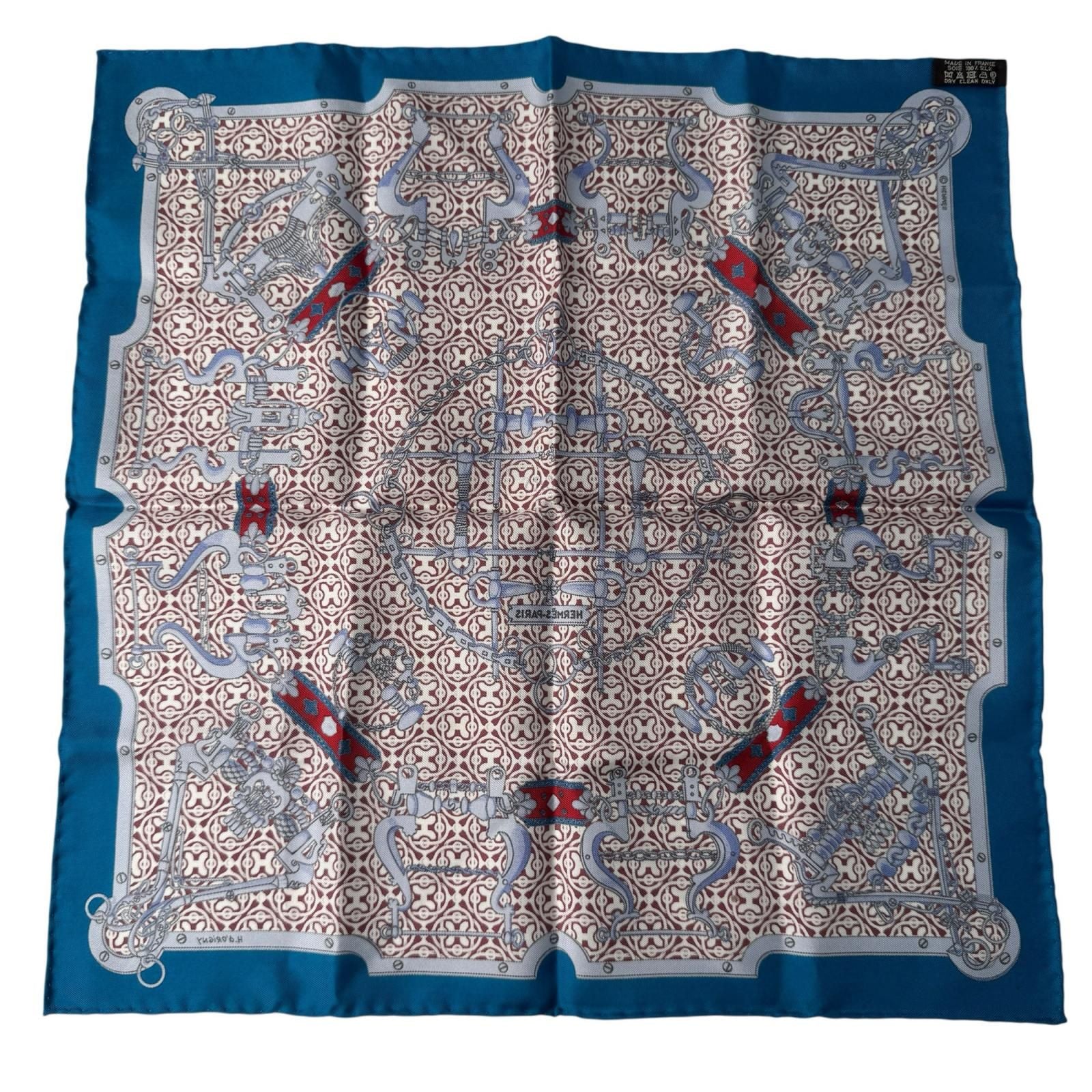 Hermes Carre 45 Blue Mors Et Gourmettes Vichy Scarf — view 2