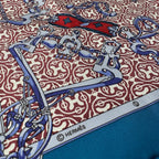 Hermes Carre 45 Blue Mors Et Gourmettes Vichy Scarf — view 4