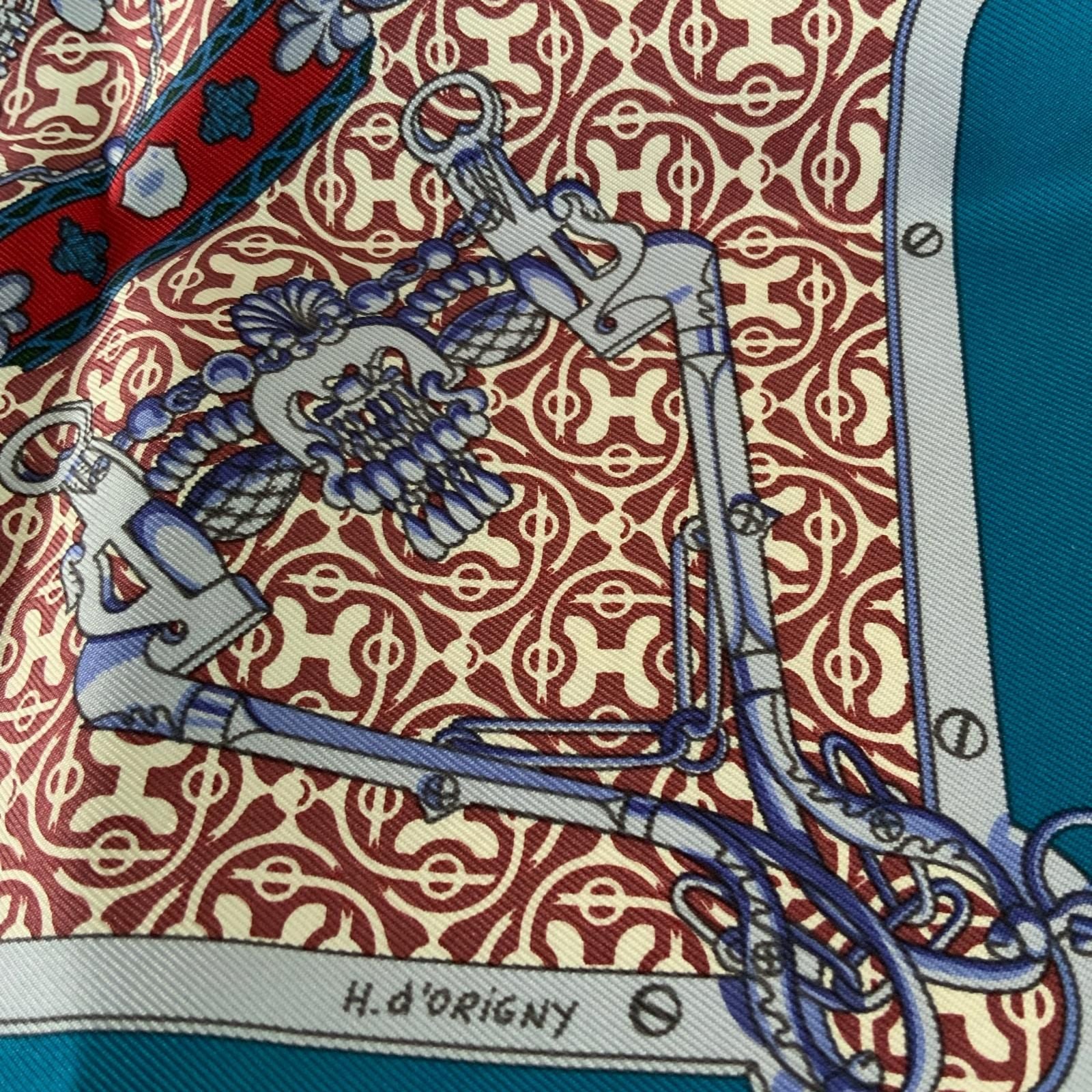 Hermes Carre 45 Blue Mors Et Gourmettes Vichy Scarf — view 5