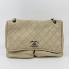 Chanel CC Logo Quilted Chain Shoulder Bag Leather Beige Silver Vintage — view 2