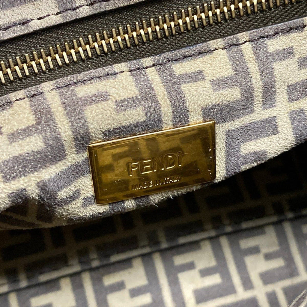 Fendi Handbag Peekaboo Iconic Small Dark Navy Inside Zucca Pattern Leather — view 9