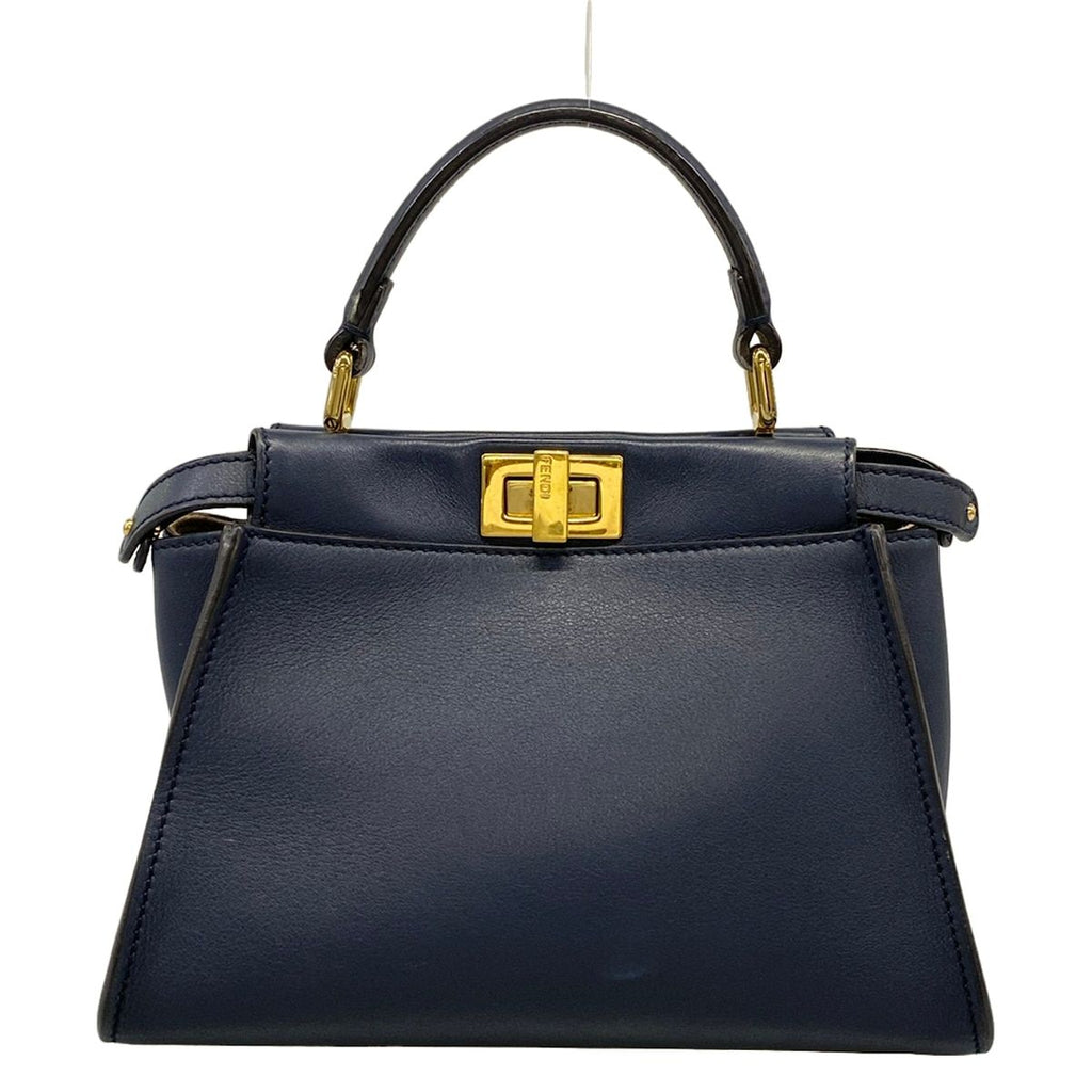 Fendi Handbag Peekaboo Iconic Small Dark Navy Inside Zucca Pattern Leather