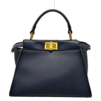 Fendi Handbag Peekaboo Iconic Small Dark Navy Inside Zucca Pattern Leather