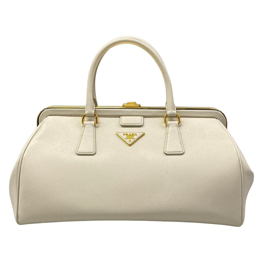 Prada Handbag Ivory Kiss Lock Leather