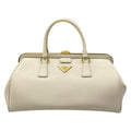 Prada Handbag Ivory Kiss Lock Leather