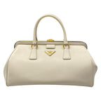 Prada Handbag Ivory Kiss Lock Leather
